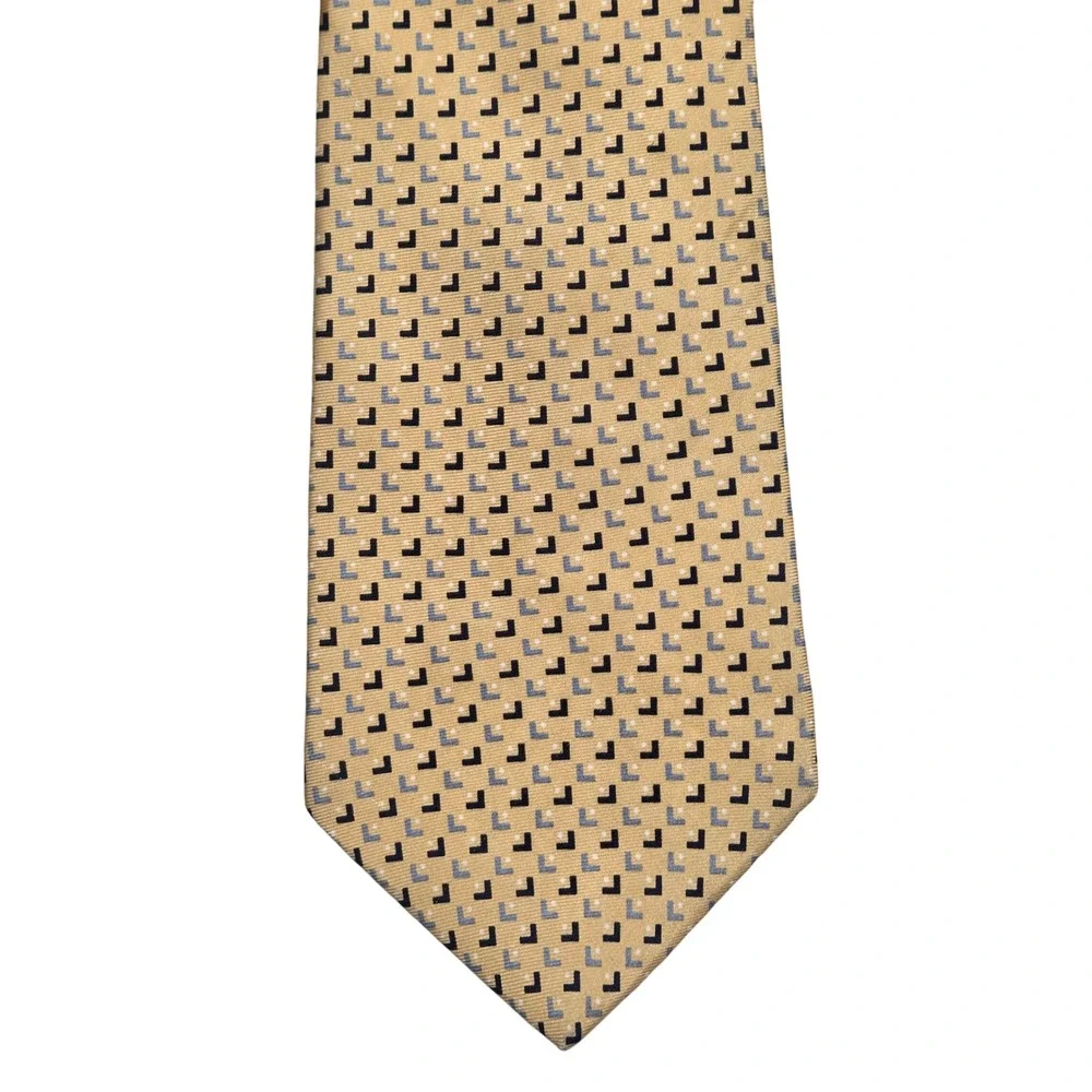 Tommy Hilfiger Mens Imported Silk Necktie Yellow Geometric Pattern USA Tie EUC